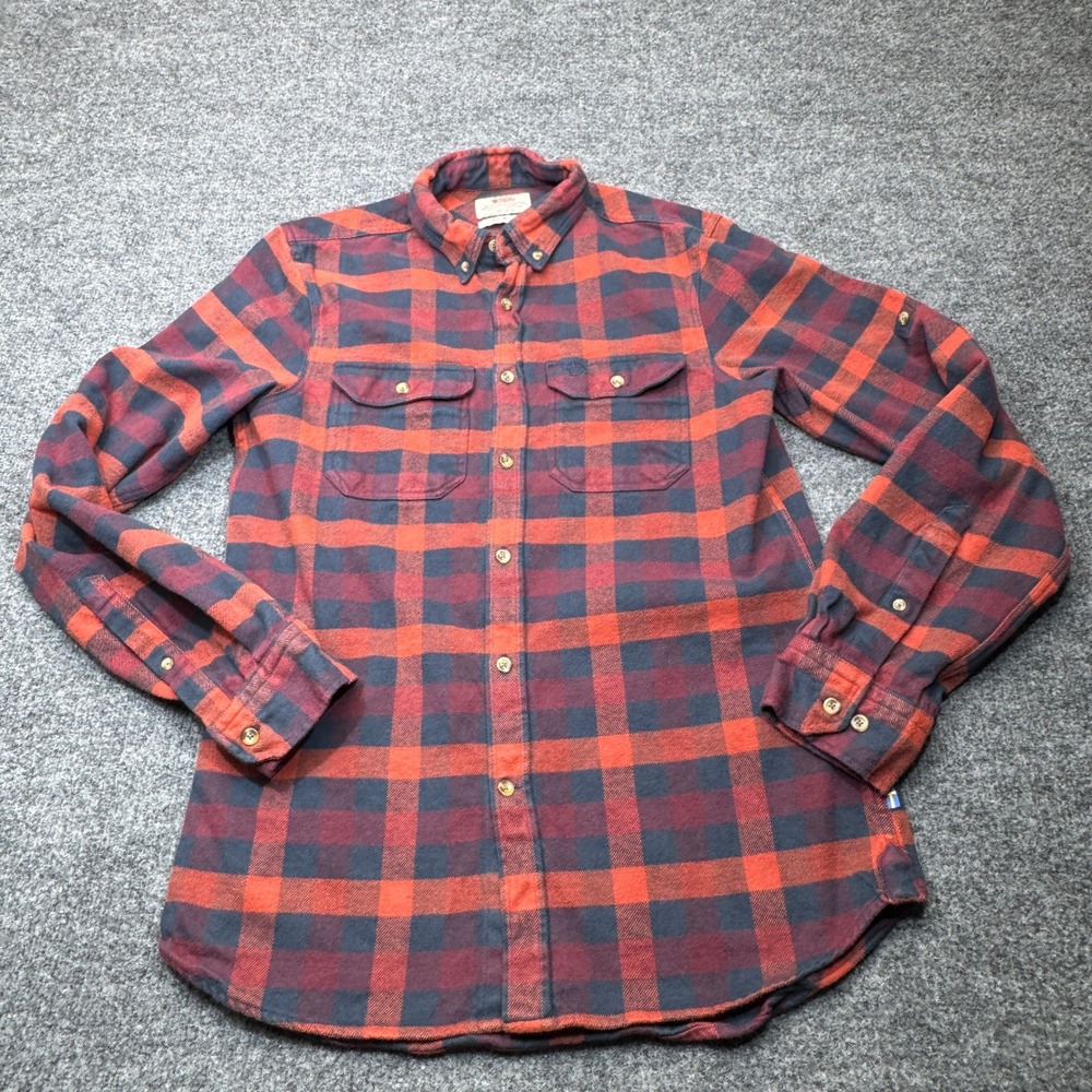 Fjallraven Shirt Mens Medium Slim Fit Plaid Thick Flannel Button Down Gorp Skog